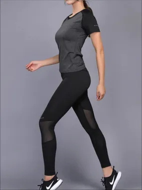 Women's Contrast Panel Workout Top And Legging Set