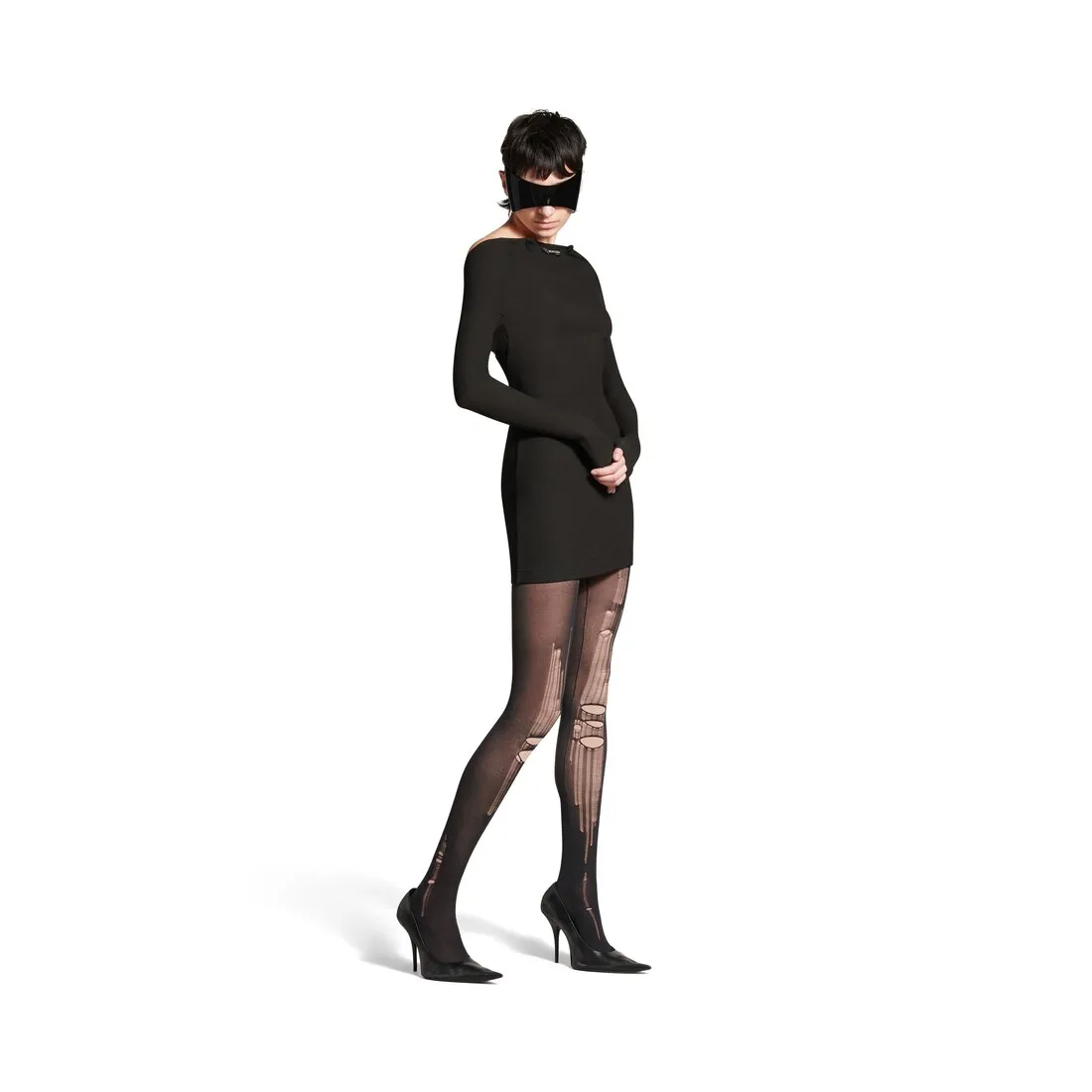      Women's Destroyed Tights in Black/beige 