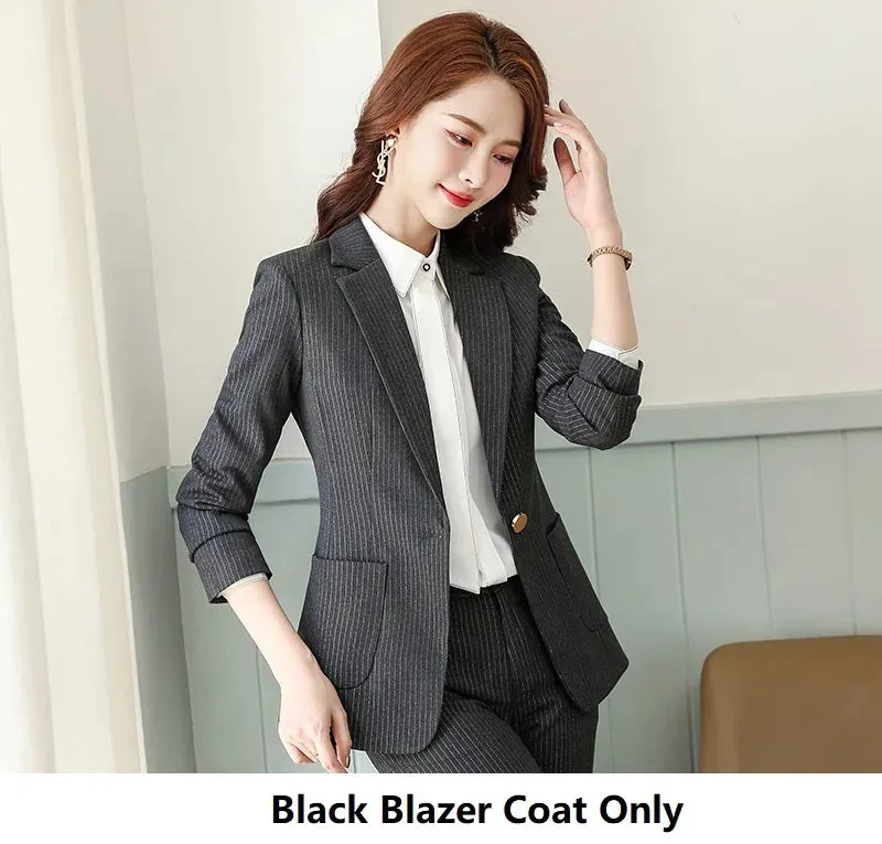 Women's Formal Office Blazer White Blouse Pants 3pcs Work Wear Set