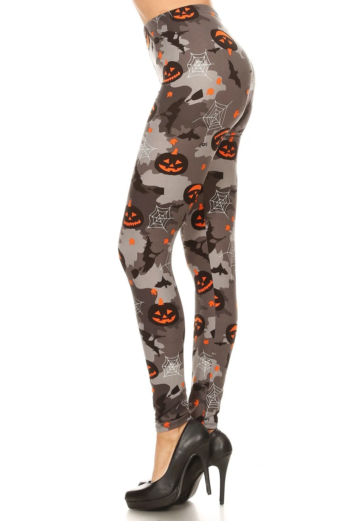 Women's Plus Pumpkin Spider Web Pattern Printed Leggings