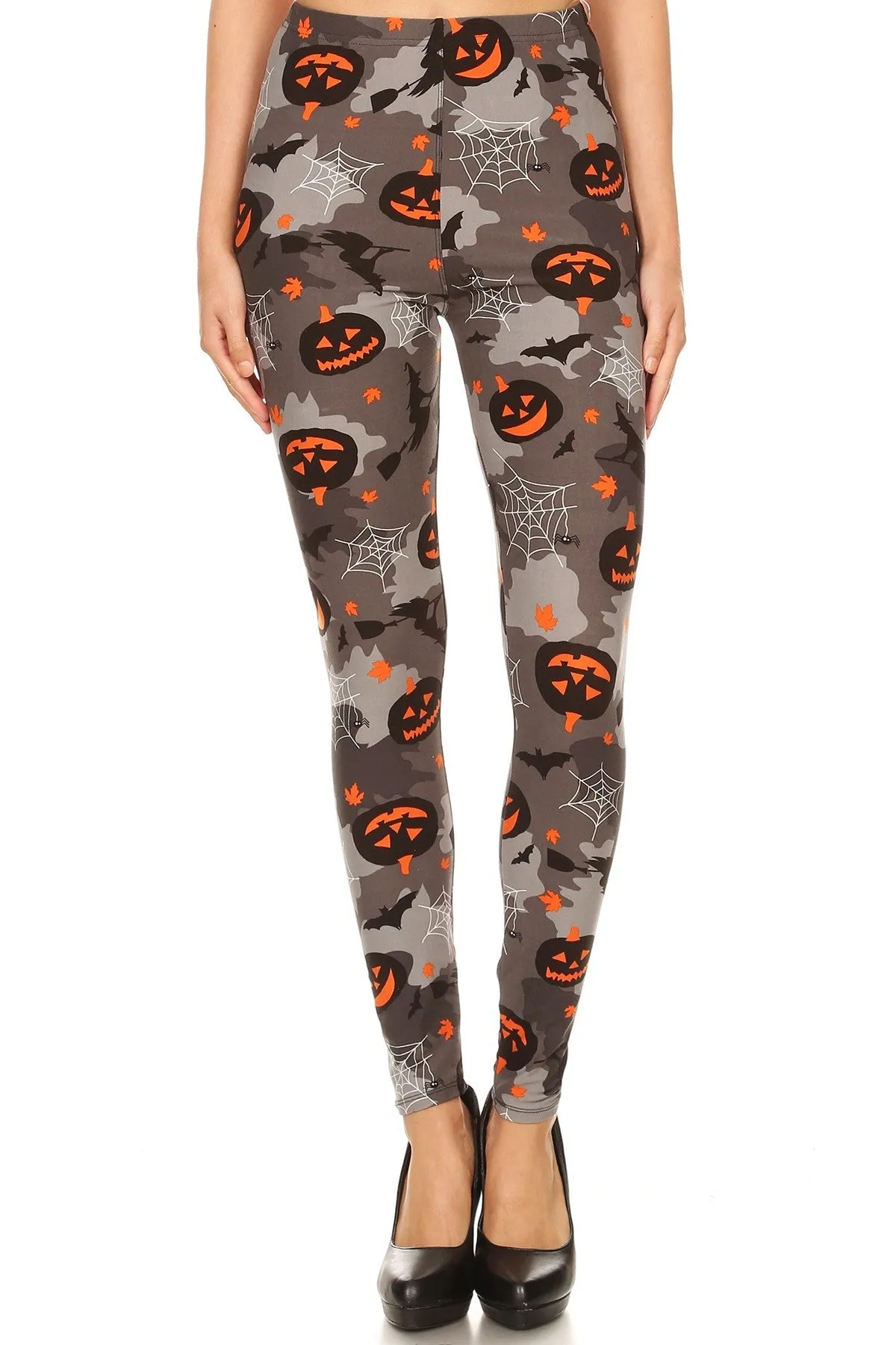 Women's Plus Pumpkin Spider Web Pattern Printed Leggings