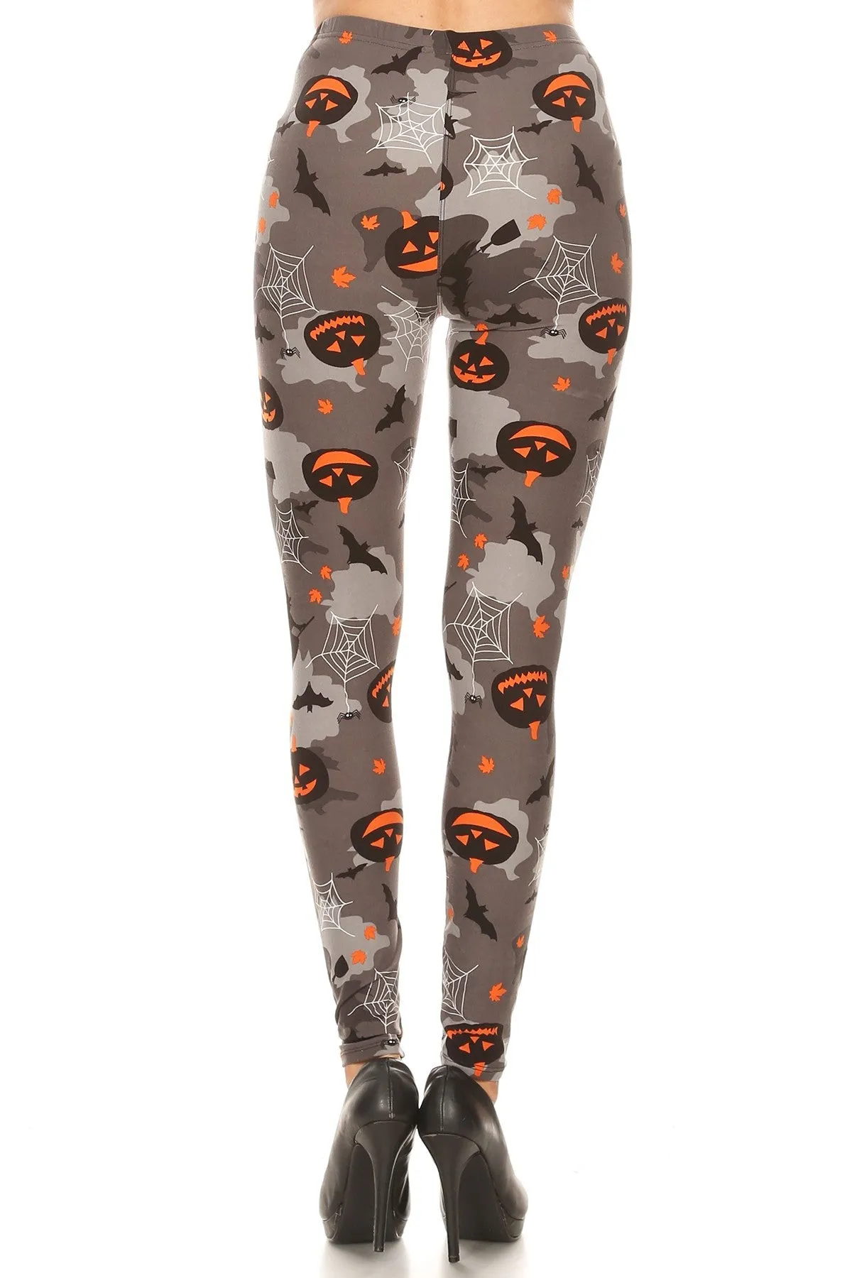 Women's Plus Pumpkin Spider Web Pattern Printed Leggings