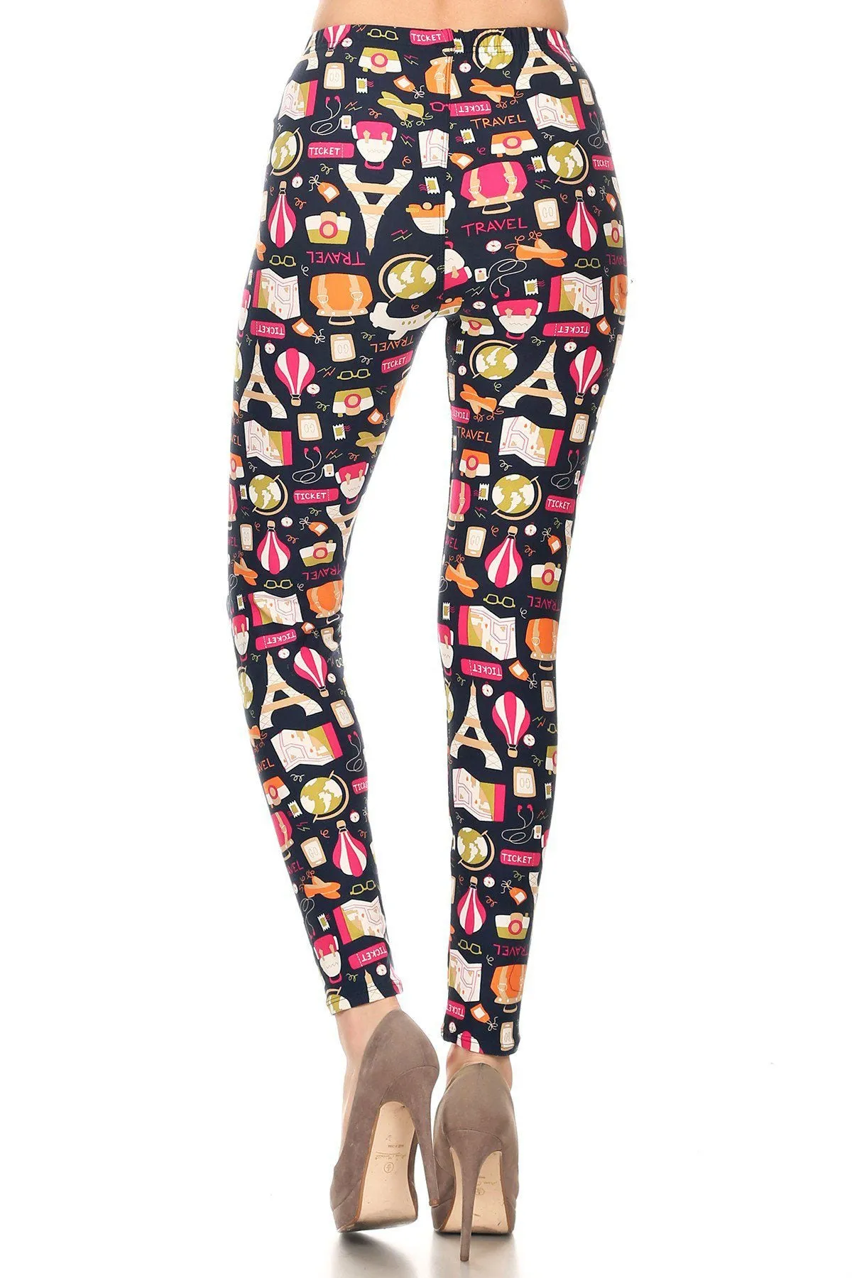 Women's Plus Travel Ticket Theme Pattern Printed Leggings