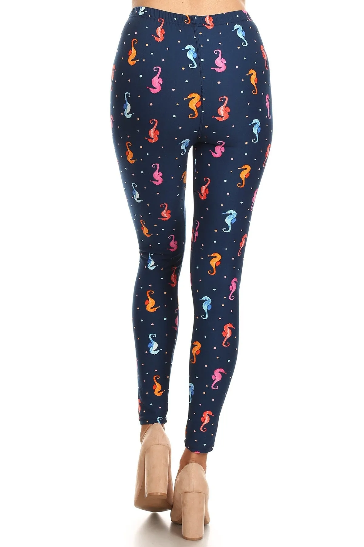 Women's Regular Sea Horses Bubbles Undersea Pattern Printed Leggings