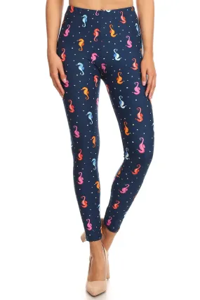 Women's Regular Sea Horses Bubbles Undersea Pattern Printed Leggings