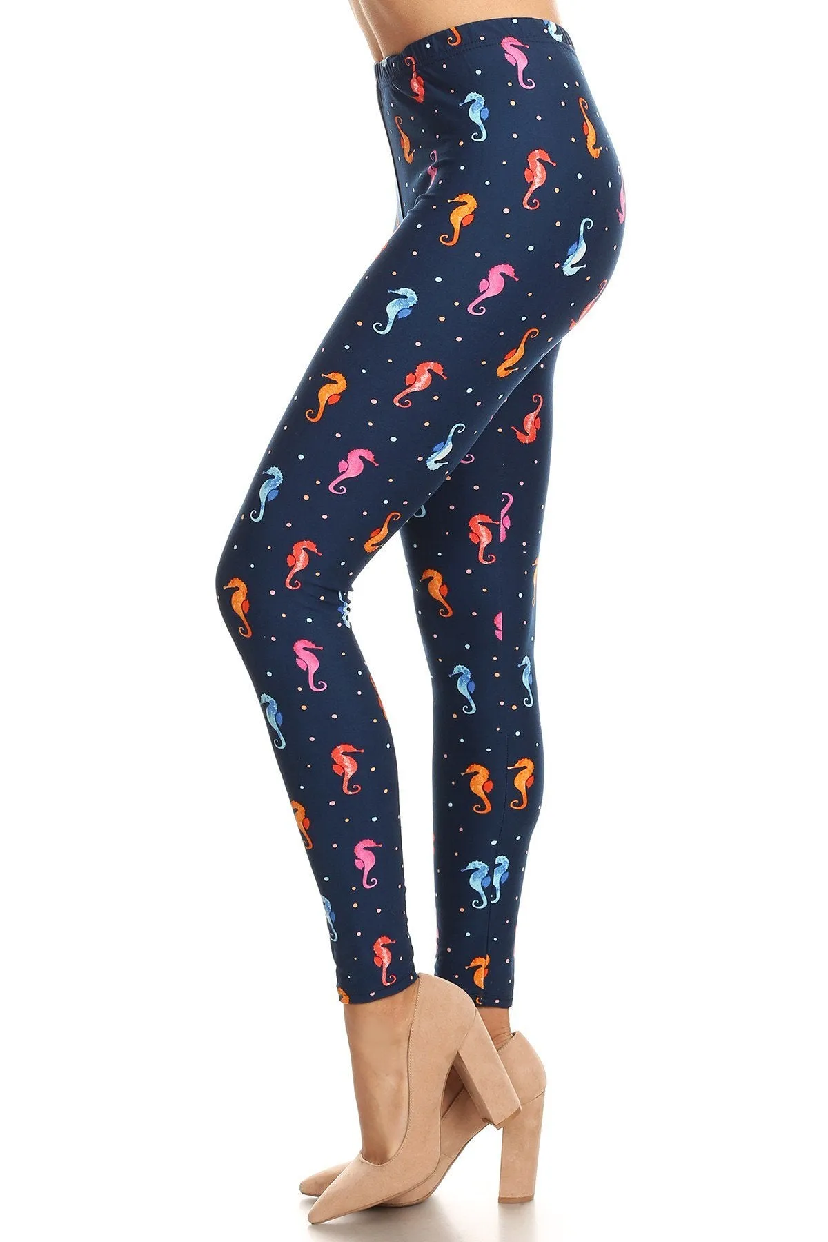 Women's Regular Sea Horses Bubbles Undersea Pattern Printed Leggings