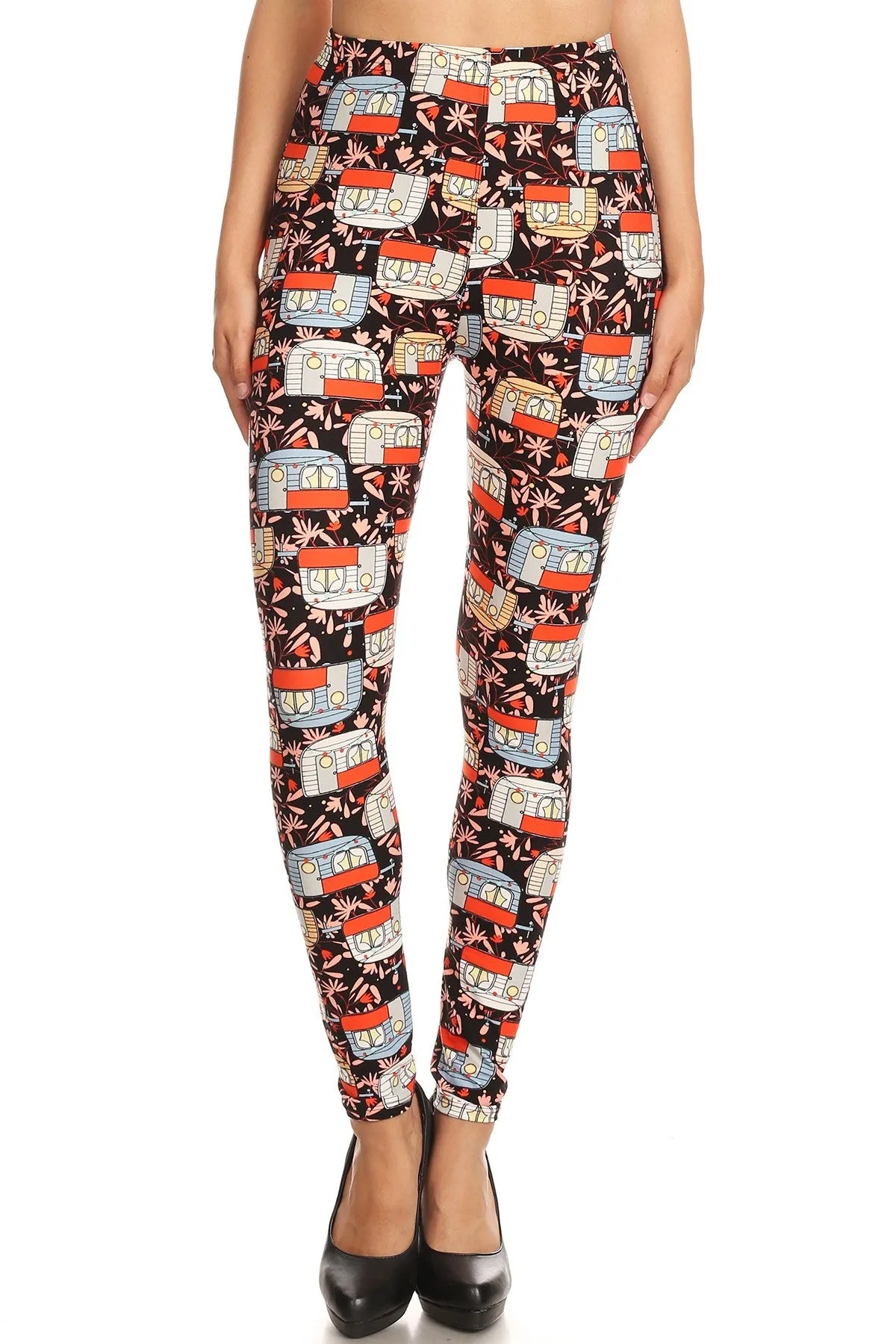 Women's Regular Trailer Home Camping Pattern Printed Leggings