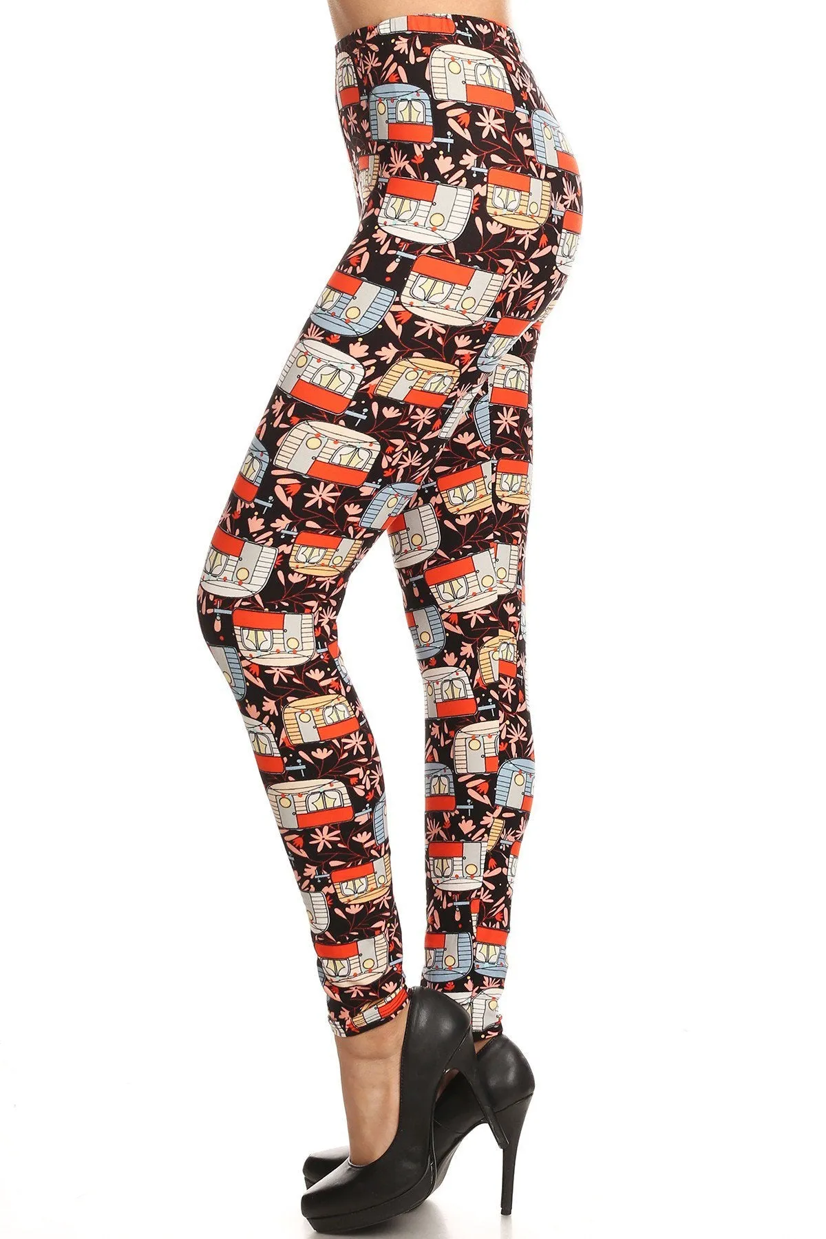 Women's Regular Trailer Home Camping Pattern Printed Leggings