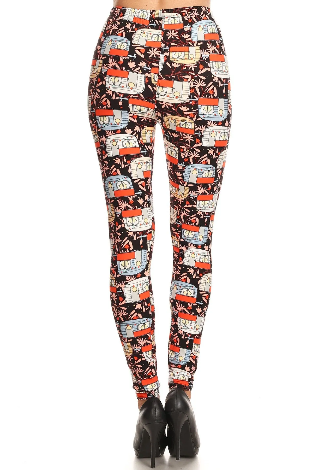 Women's Regular Trailer Home Camping Pattern Printed Leggings