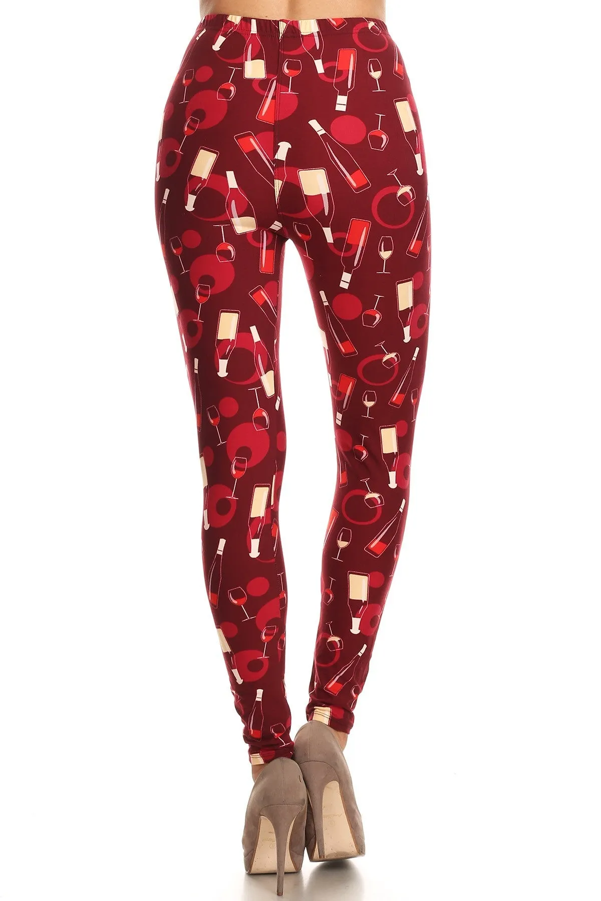 Women's Regular Wine Glass and Bottle Pattern Printed Leggings