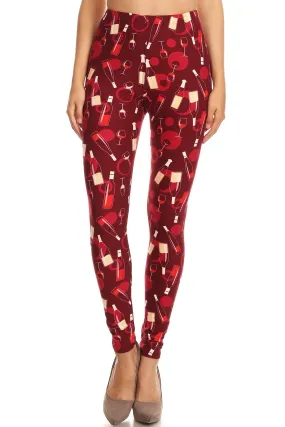 Women's Regular Wine Glass and Bottle Pattern Printed Leggings