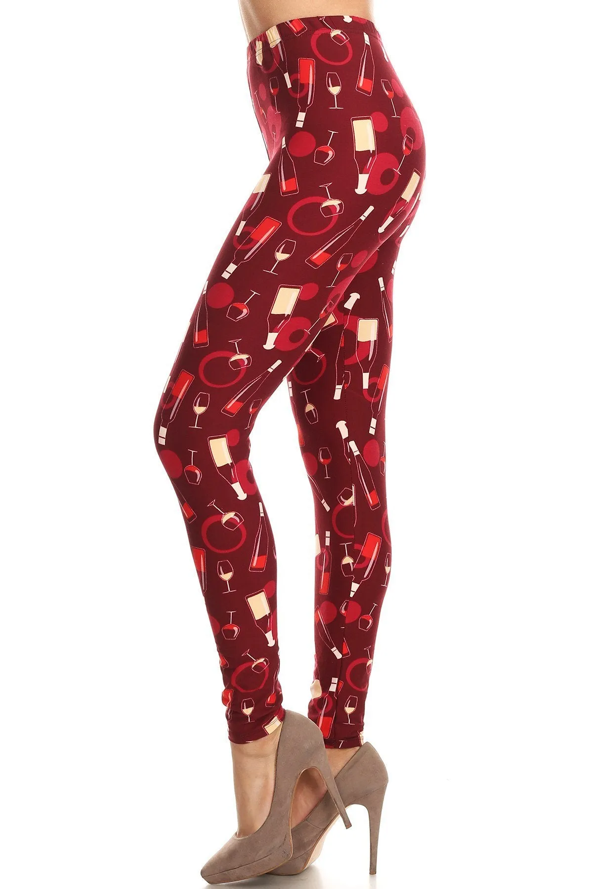 Women's Regular Wine Glass and Bottle Pattern Printed Leggings