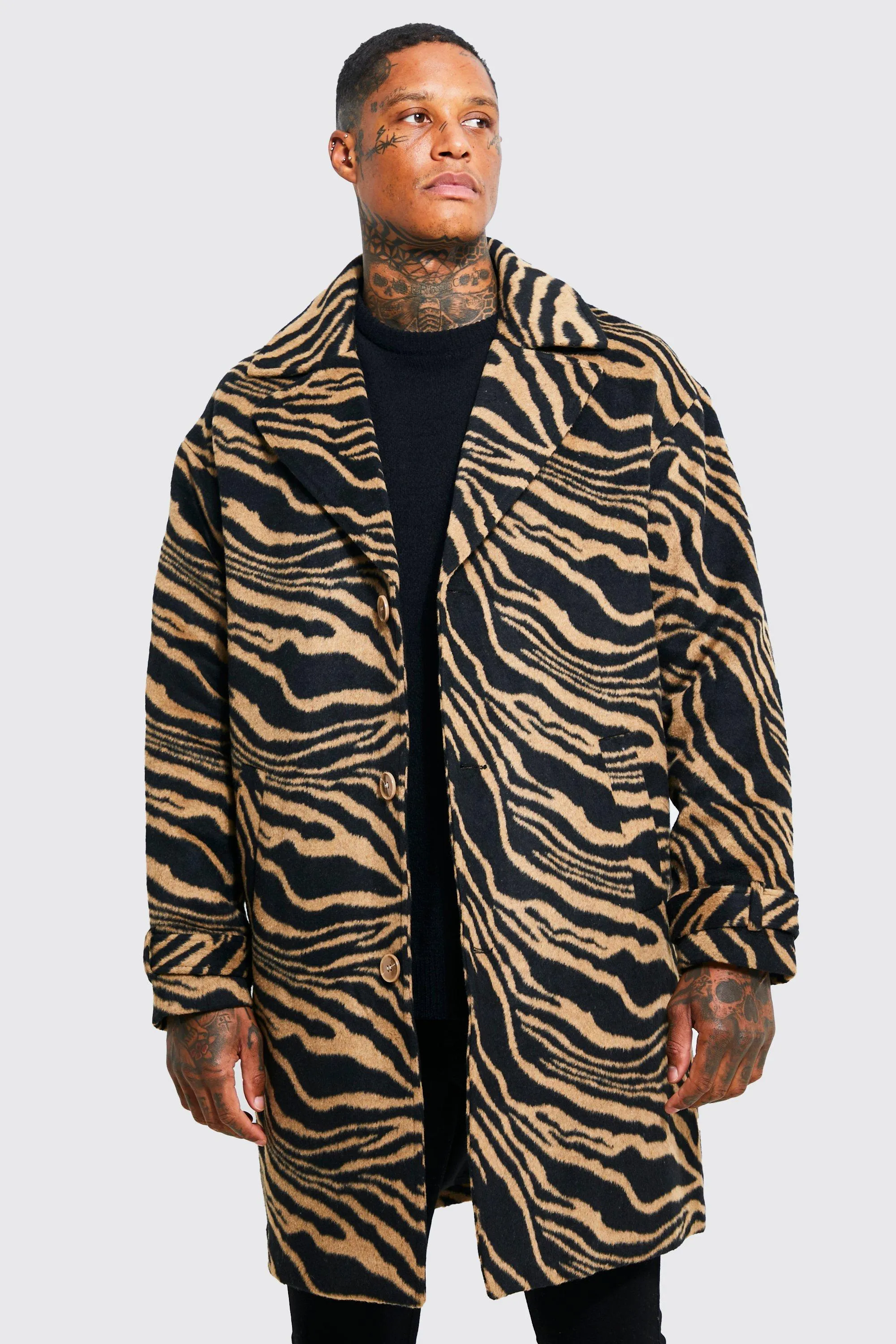 Wool Look Animal Print Overcoat