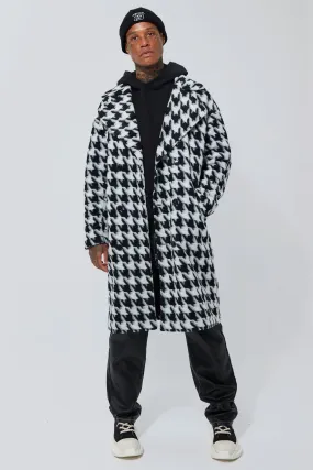 Wool Look Dogtooth Double Breasted Overcoat