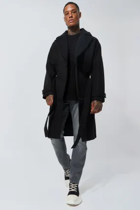 Wool Look Overcoat With Borg Collar | boohooMAN UK