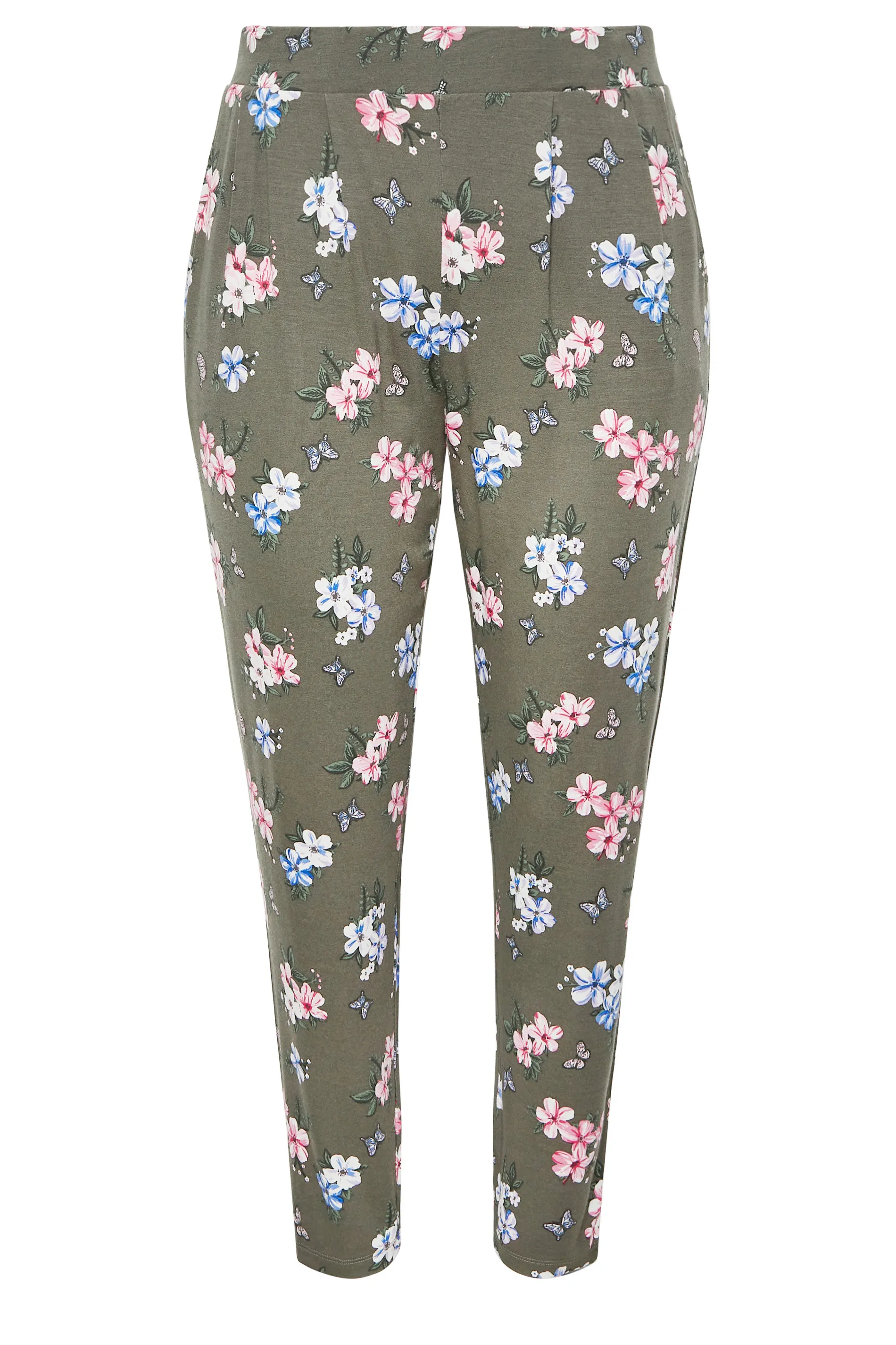 YOURS Curve Khaki Green Butterfly Print Harem Trousers