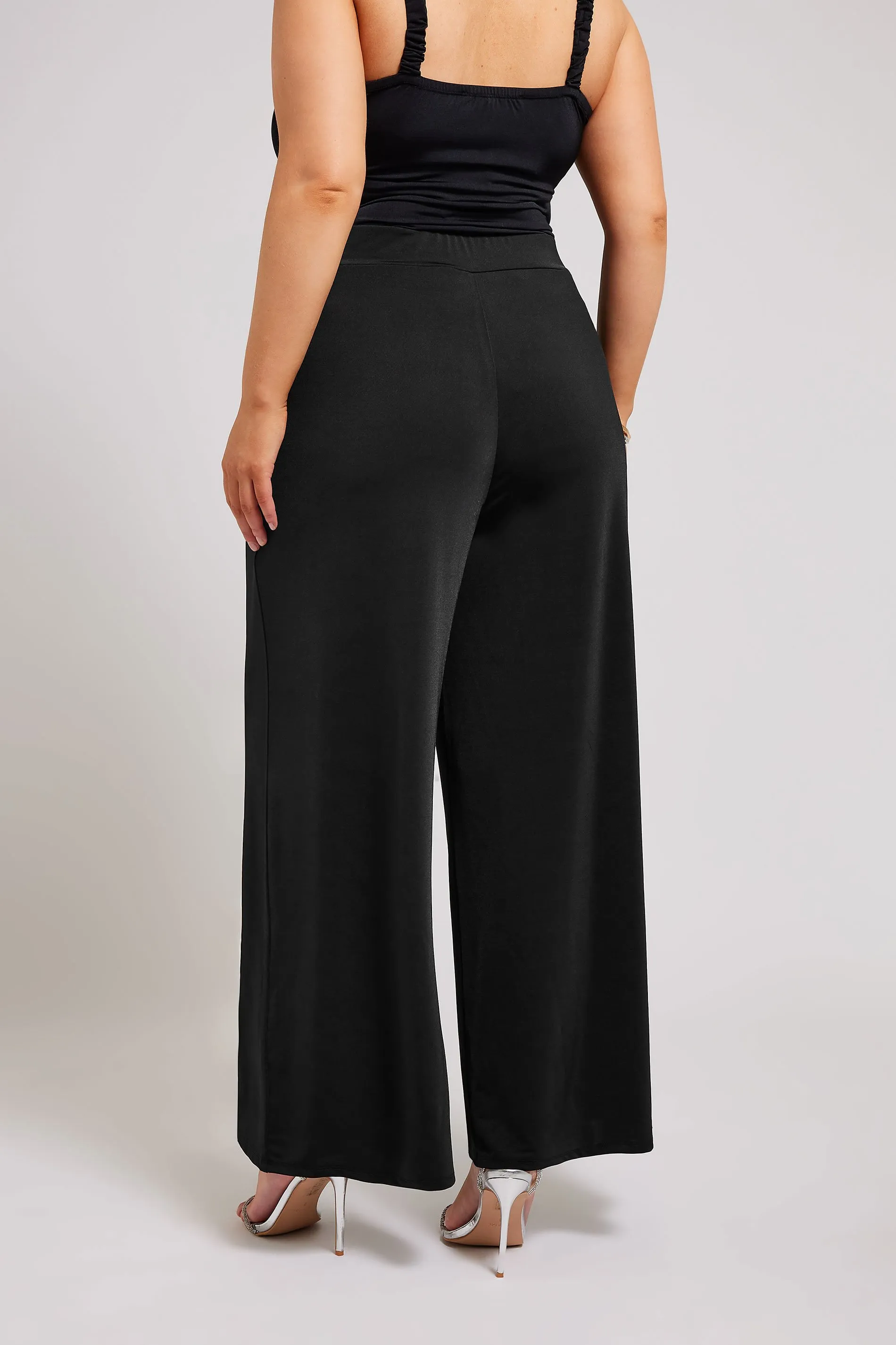 YOURS LONDON Curve Black Slinky Wide Leg Trousers