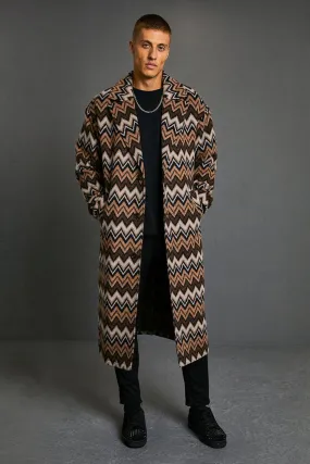 Zigzag Single Breasted Longline Overcoat | boohooMAN UK