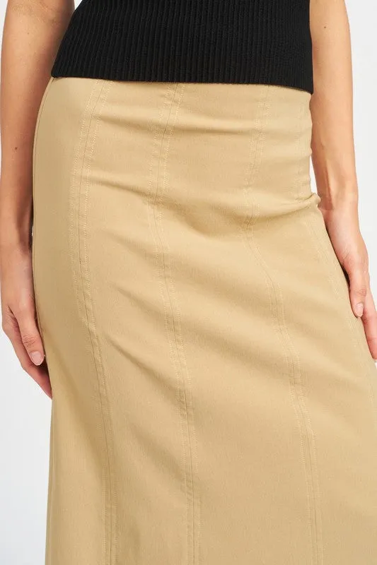 ZIPPER UP HIGH RISE MAXI SKIRT